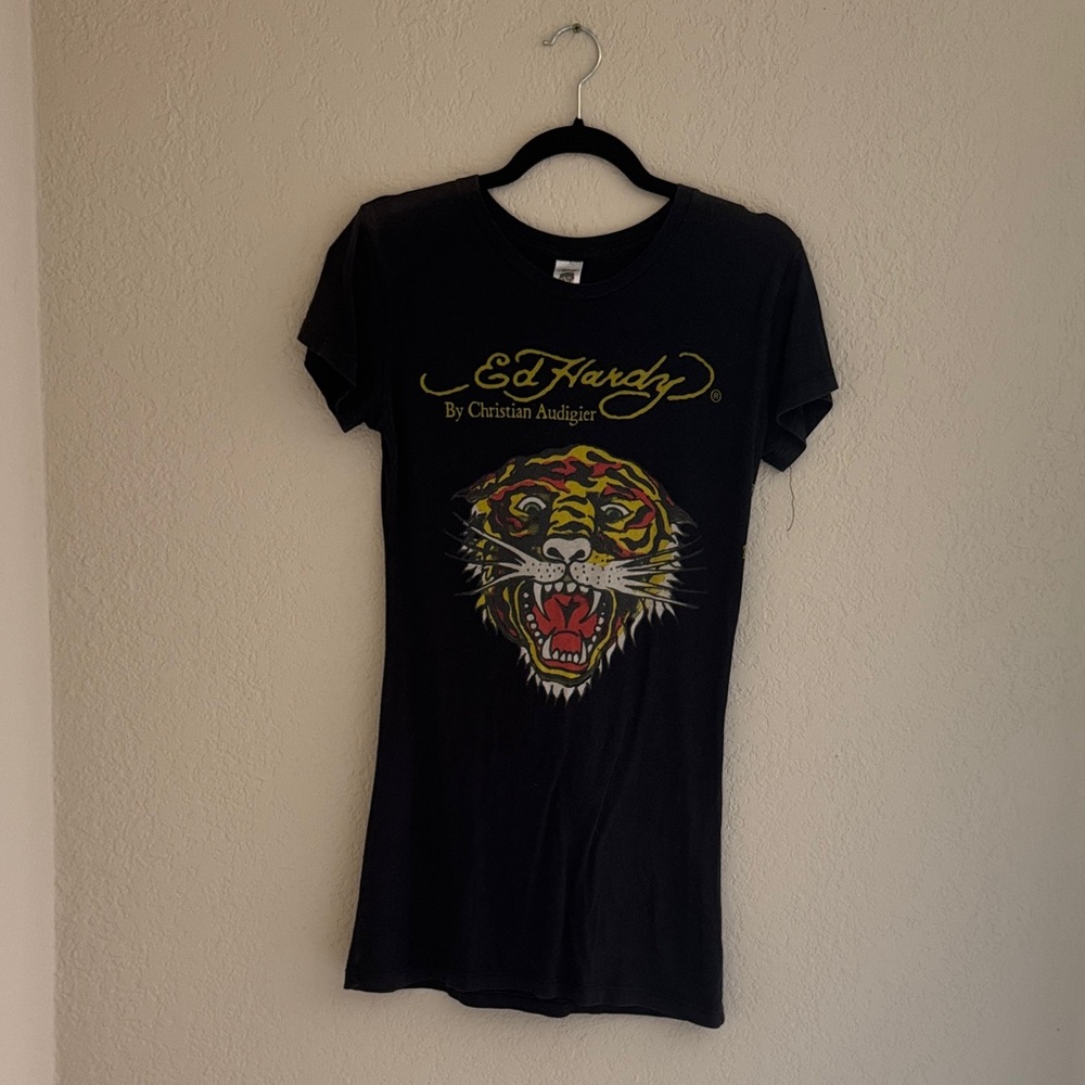 Ed Hardy Black Tee/ Mini Dress with Tiger Design